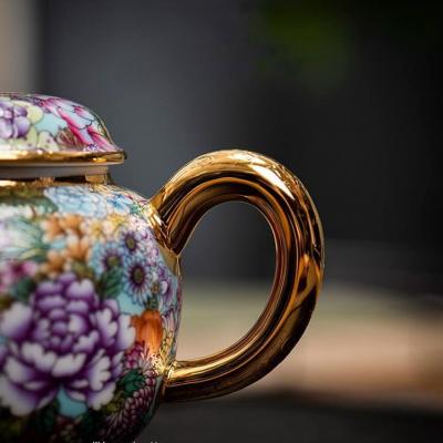 ẤM VÀ KHAY BÁCH HOA VIỀN VÀNG CAO CẤP
